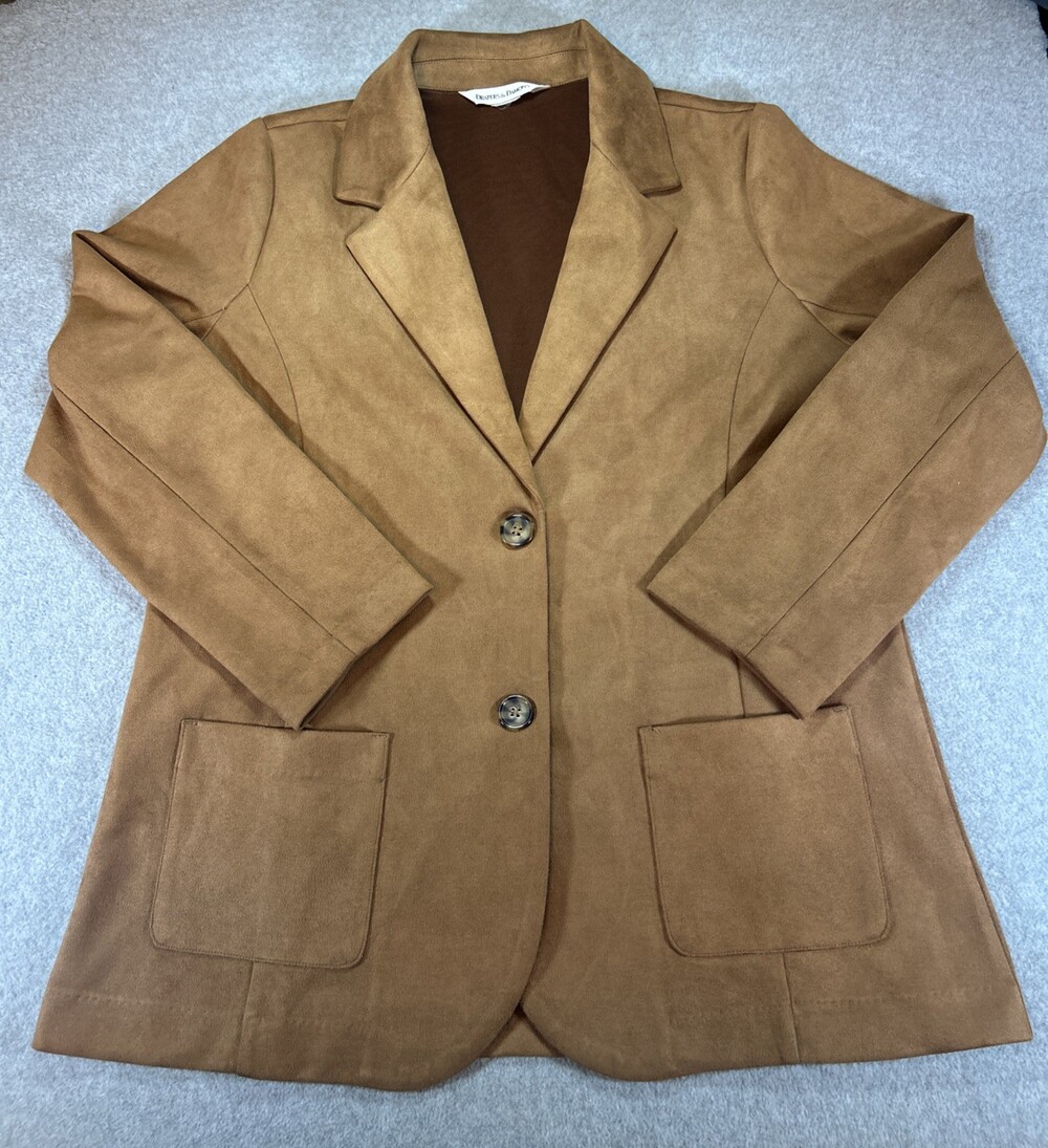 Drapes & Damons Women’s XL Blazer Faux Suede Brown Buttons
